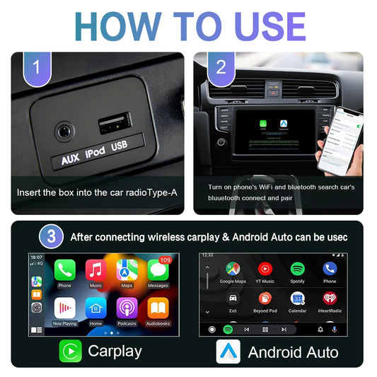 Adaptador Inalámbrico 2 en 1 CarPlay & Android Auto