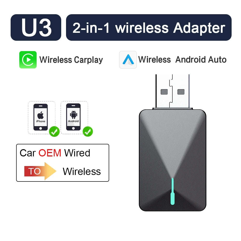 Adaptador Inalámbrico 2 en 1 CarPlay & Android Auto