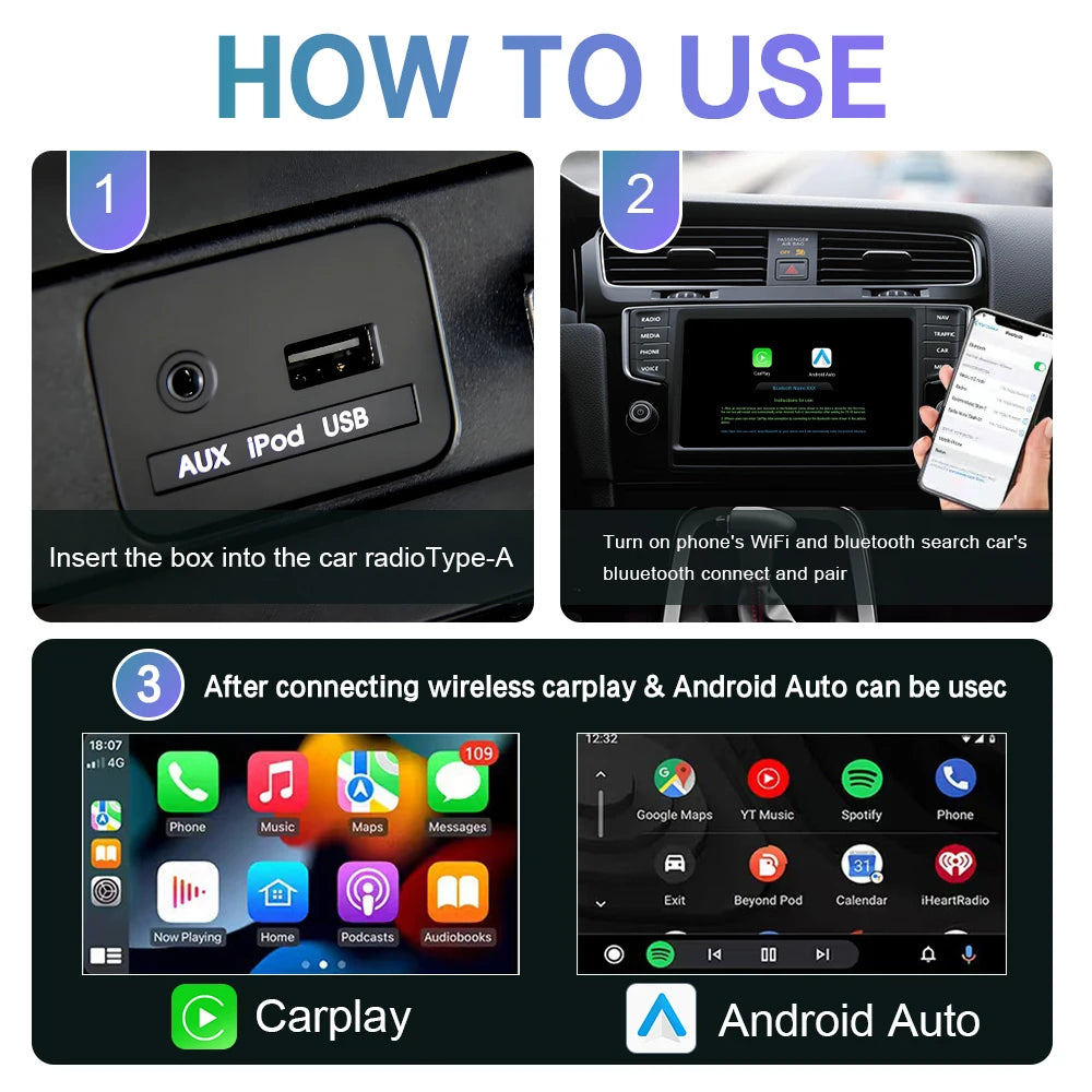 Adaptador Inalámbrico 2 en 1 CarPlay & Android Auto